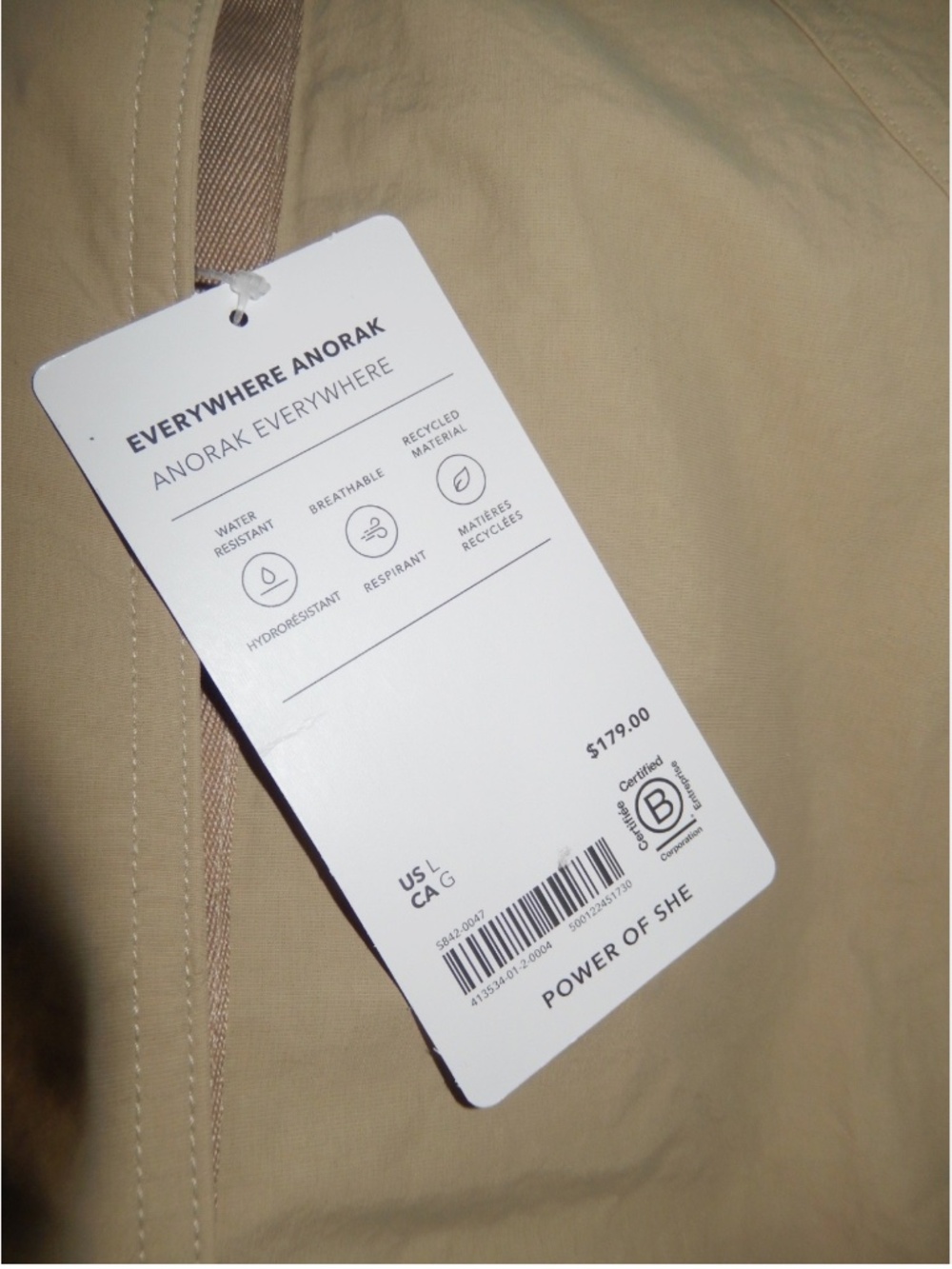 Athleta Everywhere Tan Anorak Hooded Jacket L New - Picture 5 of 8